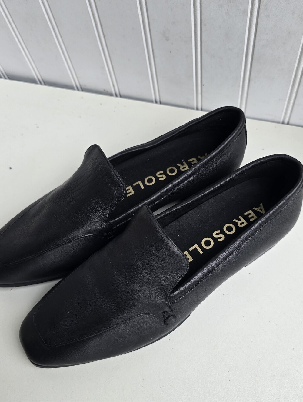 Aerosoles Womenโs Paynes Black leather loafer Shoes Slip On size 6.5M Sv23